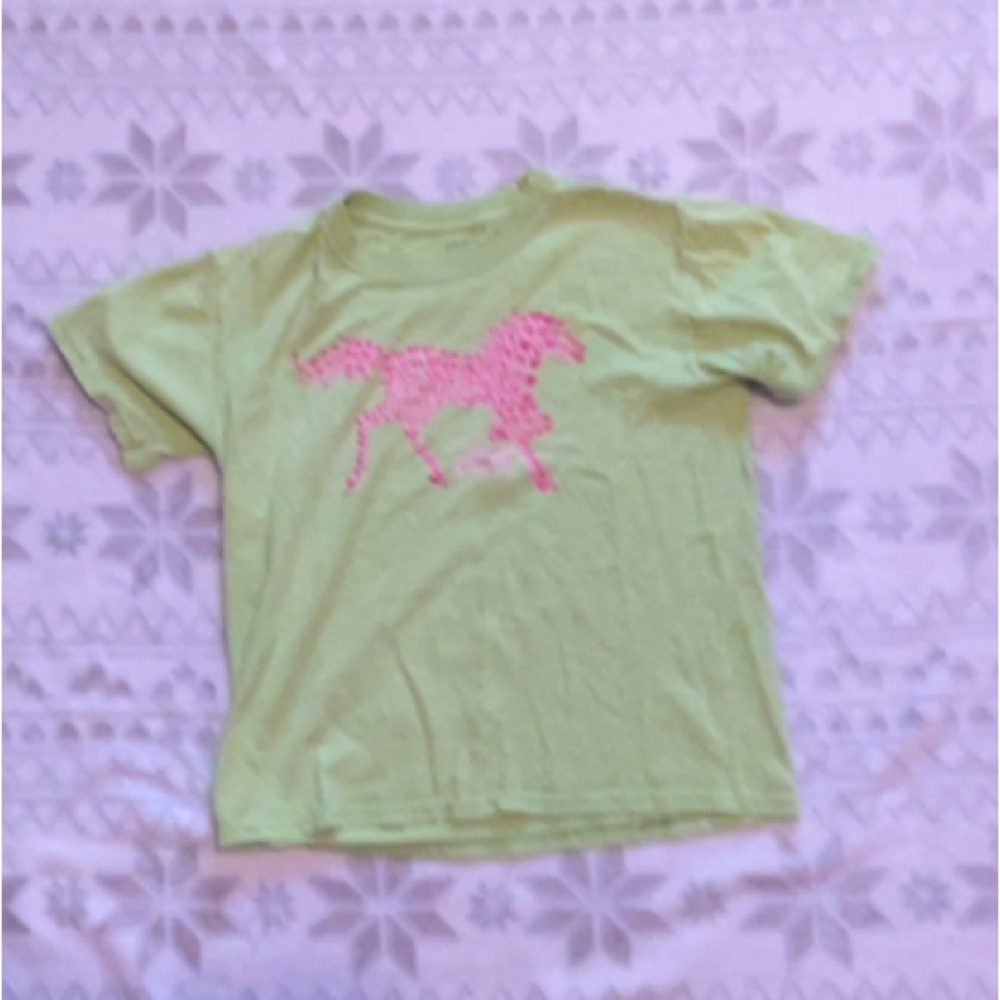 Port and Company Lime Green Kids Tee with Pink Graphic